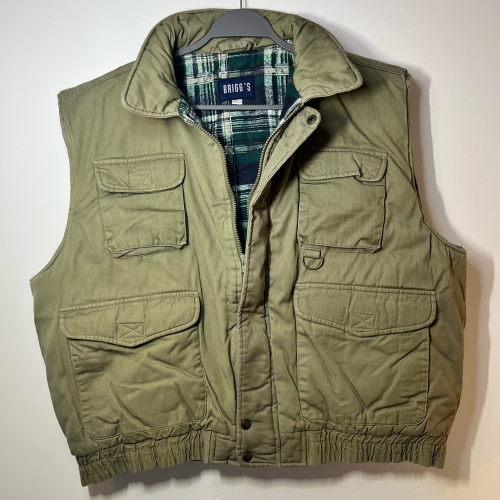 Brigg’s Olive Green Utility Vest Heavy Canvas Flannel Lined Puffer